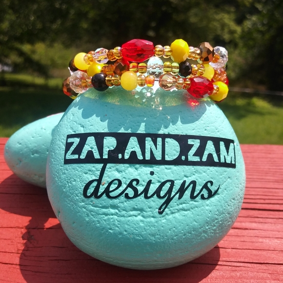 Glass Beaded Bracelet Red Chiefs Gold Love Handmade Taylor Swift Vibes Artisan - Picture 4 of 15